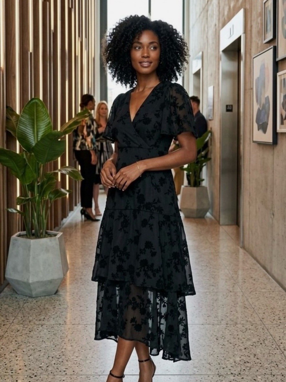 Elegant Black Floral Tiered Dress